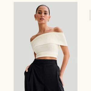 Meshki Off-Shoulder White Crop Top